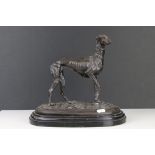 After Mêne, a bronze sculpture of a greyhound or lurcher, mounted on a marble base