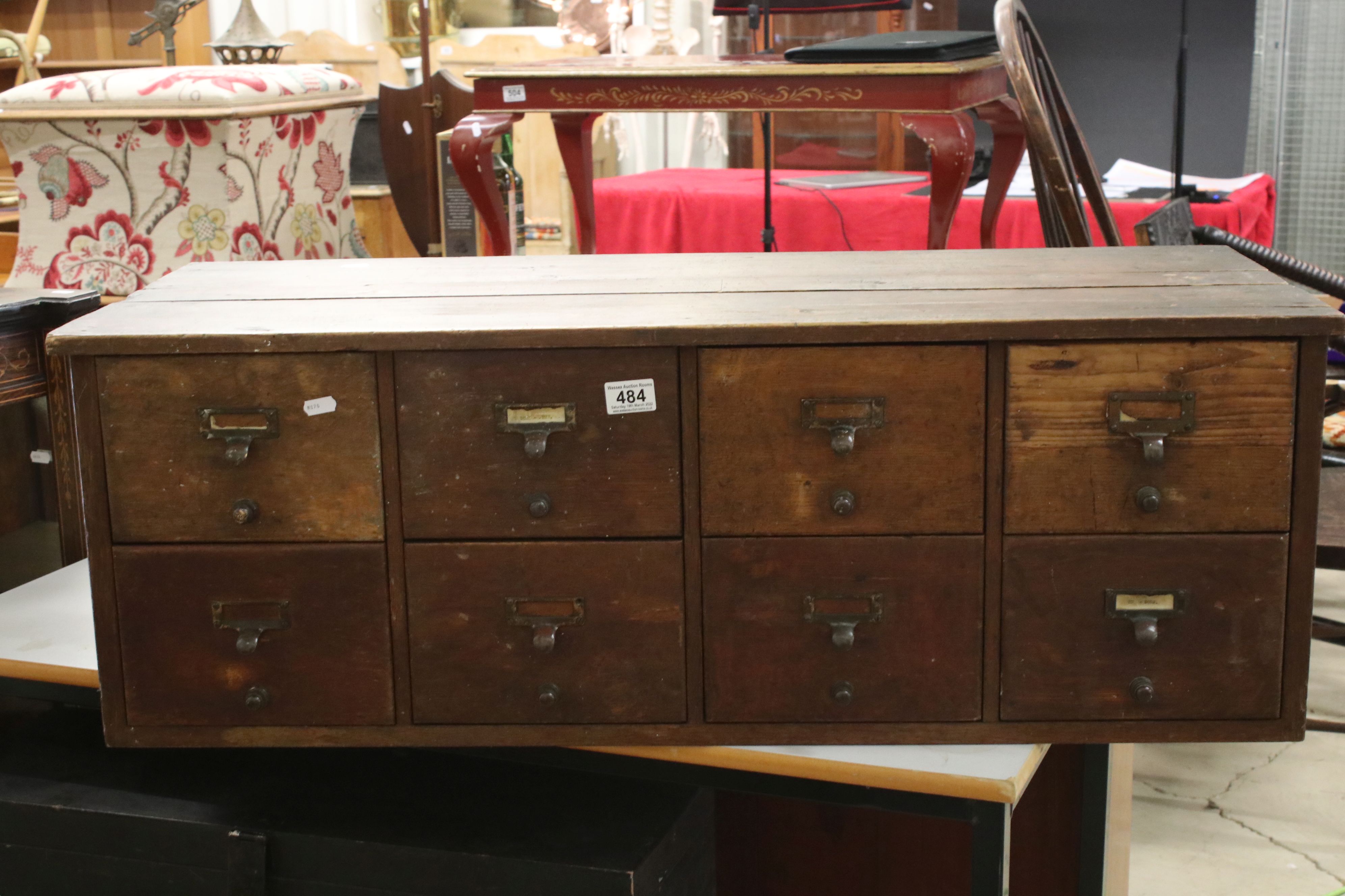 Early 20th century Pine Office Multi-Drawer / Bank of Eight Filing Drawers, 100cm long x 42cm deep x