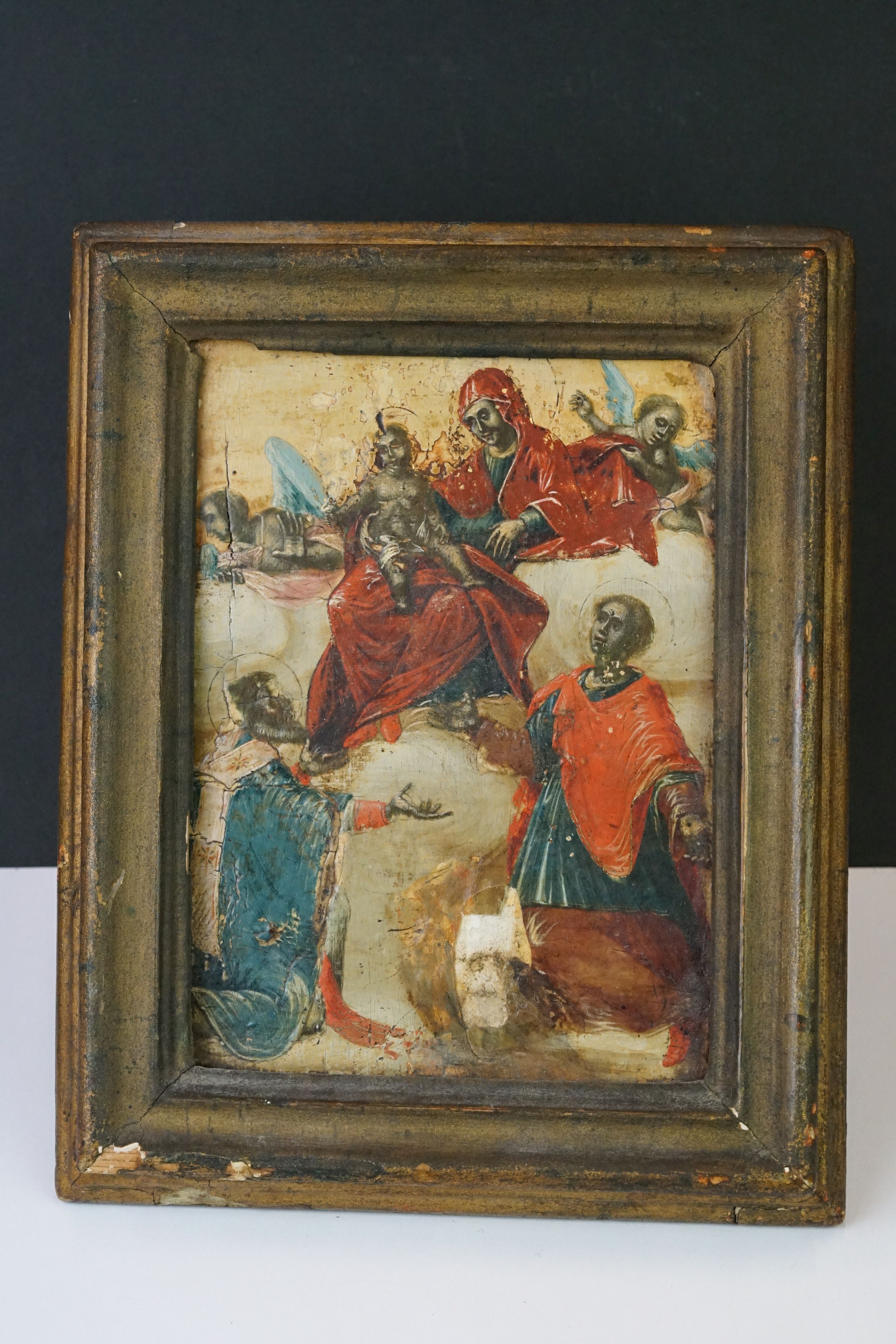 An antique Eastern European icon together with a pair on antique glasses. - Image 2 of 4