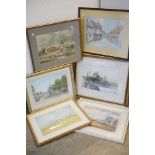 Six Paintings including Watercolour of Castle Combe by A V Pace 33cm x 24cm, signed Watercolour of