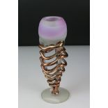 1990's Art Glass Vase by Mady Benson for Alchemy Glass Galeti, frosted with applied copper