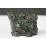 Heavy cold cast bronze figure of a frog and toad bearing mark to the base