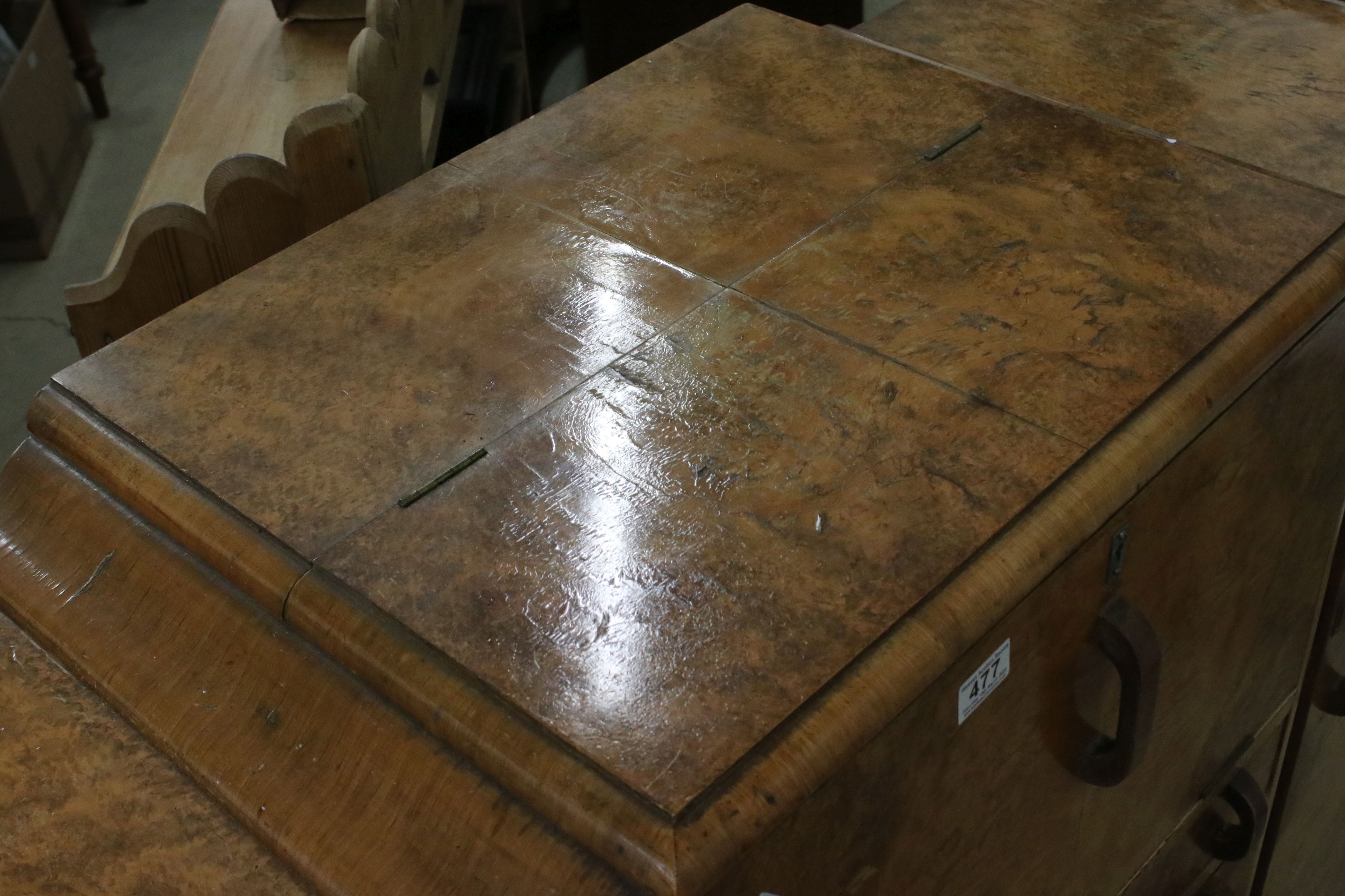 Art Deco Walnut and Burr Walnut Cocktail Cabinet, the raised centre with hinged lid and drop down - Image 12 of 13