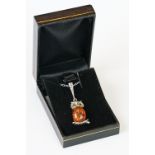 Silver and amber owl pendant necklace