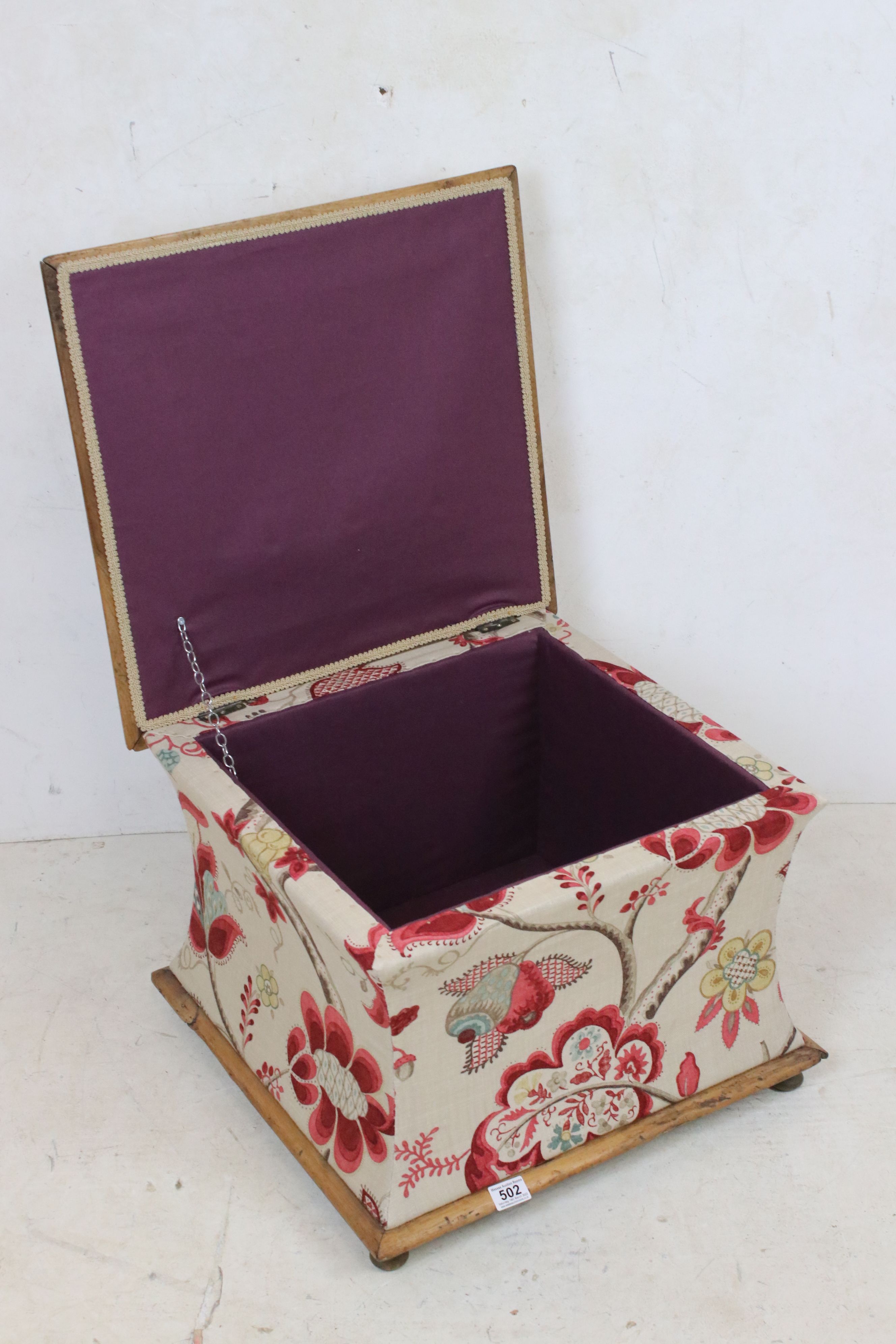 19th century Square Ottoman Box Stool, recently upholstered in Colefax & Fowler style fabric, 55cm - Image 3 of 4