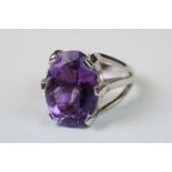 Large amethyst ring set in silver