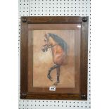 Oak framed equine oil painting profile study of a chestnut thoroughbred horse