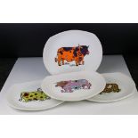 Four Mid century Retro English Ironstone Pottery ' Beefeater ' Steak and Grill Plates, each