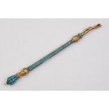Victorian turquoise and pearl unmarked yellow gold, yellow metal and silver-coloured dip pen, the