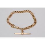 15ct yellow gold curb link bracelet, each link hallmarked, 15ct gold t bar, toggle, length approx
