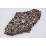 Late 19th century Portuguese diamond unmarked rose gold and silver brooch, the principal old cushion