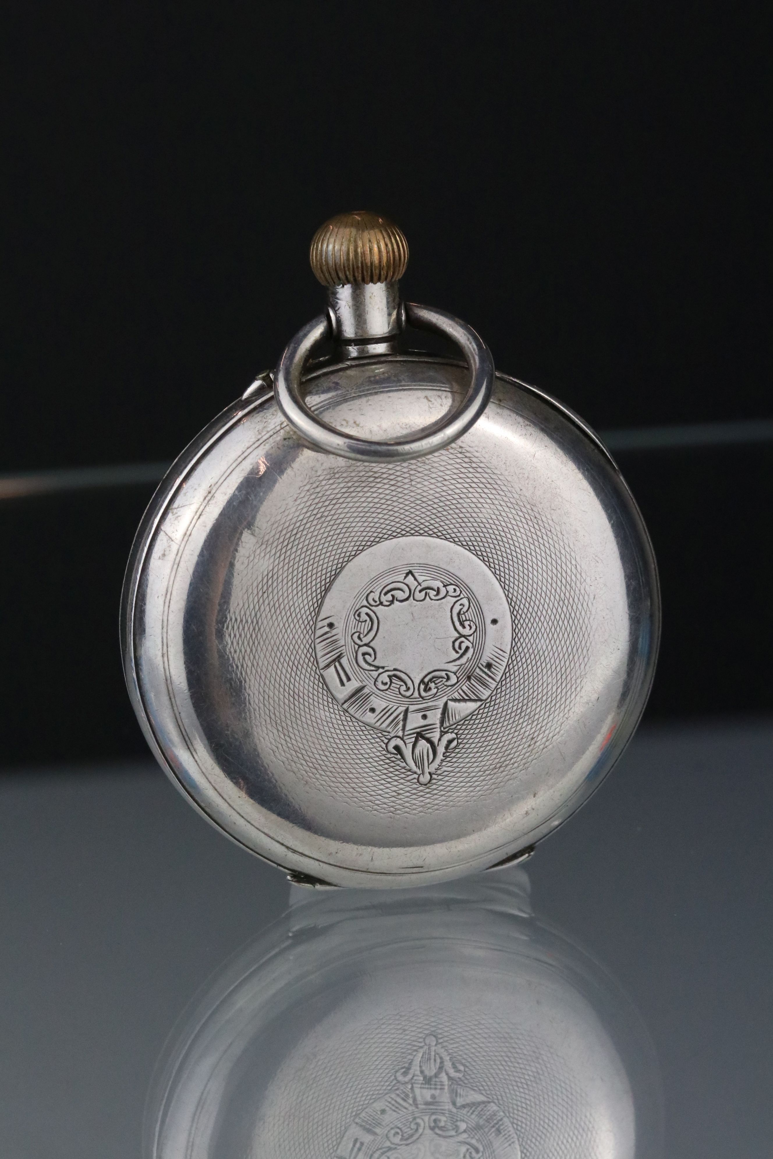 Silver half hunter top wind pocket watch, white enamel dial and seconds dial, black Roman numerals - Image 4 of 6