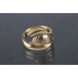 Diamond unmarked yellow gold snake ring, the serpent head set with round brilliant cut diamond,