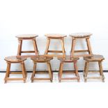 Set of Seven South African Hardwood Stools, each with dodecagon shaped tops, 38cm wide x 41cm high