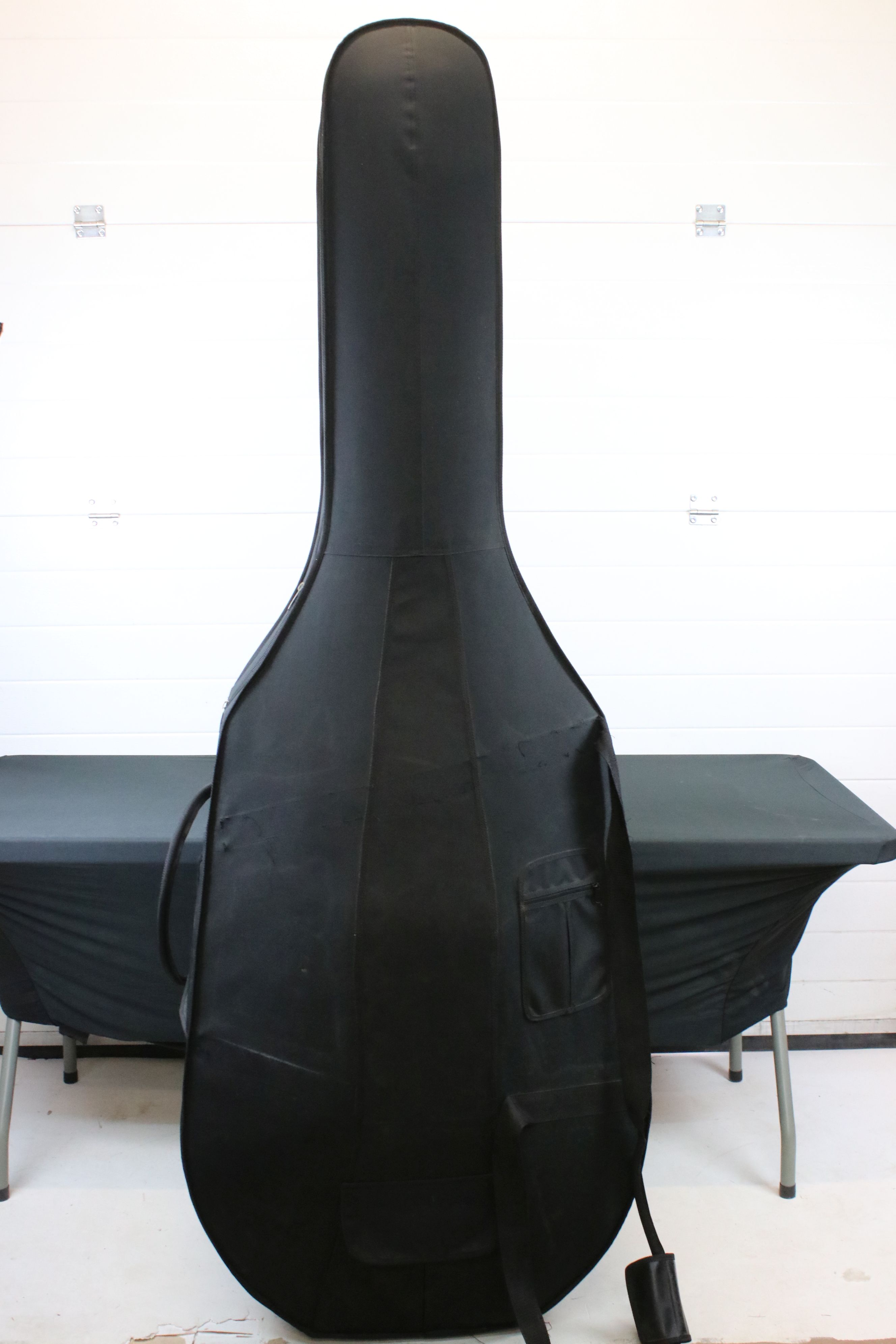 A full size upright double bass together with protective gig bag. Missing bridge (A/F See Images). - Image 16 of 16