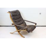 Mid century Retro Scandinavian style Folding Armchair with leather upholstery, 83cm high