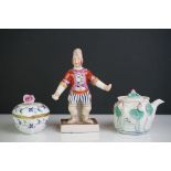 Herend Handpainted Lidded Trinket together with a Staffordshire style Figure of a Performer and a