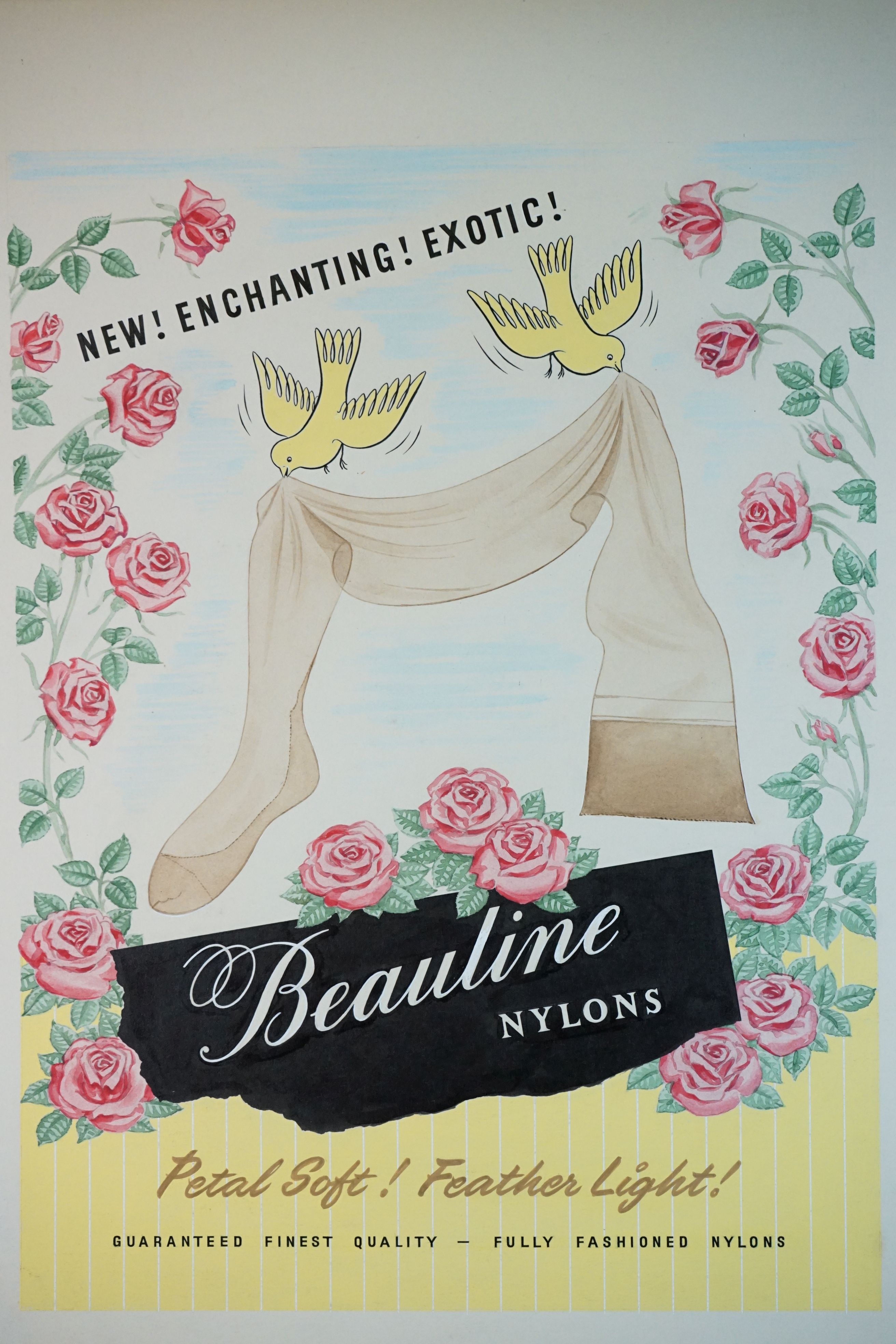 Advertising - Mid century Original Artwork for Beauline Nylons Stocking, image 41cm x 30cm - Image 2 of 6