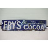 A "Fry's Cocoa" blue enamel sign, measures approx 122cm x 30cm