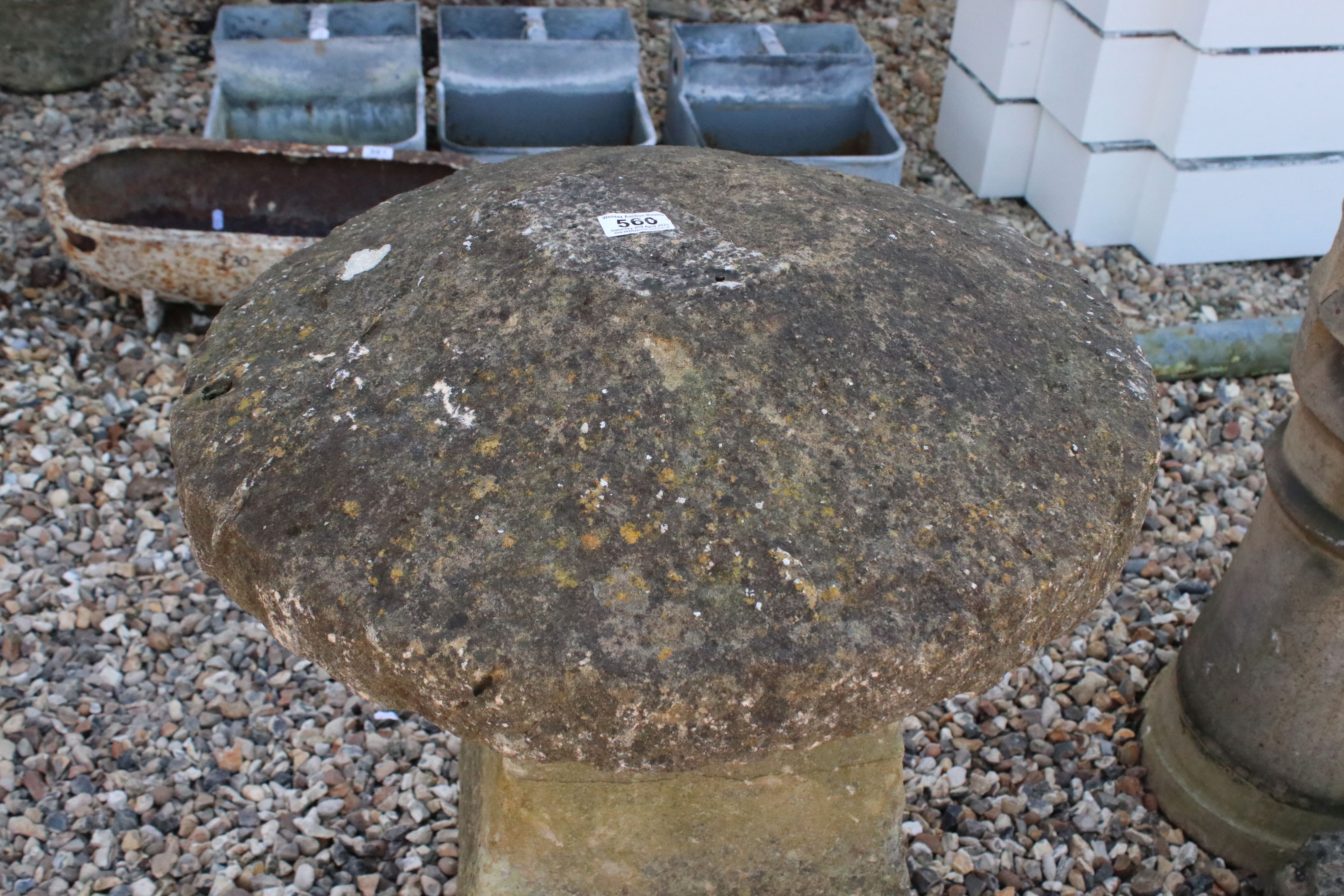 An antique two piece staddle stone, height is approx 77cm - Image 2 of 3