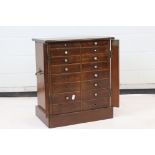 19th century Mahogany Wellington style Table Top Collectors Cabinet with bank of sixteen drawers (