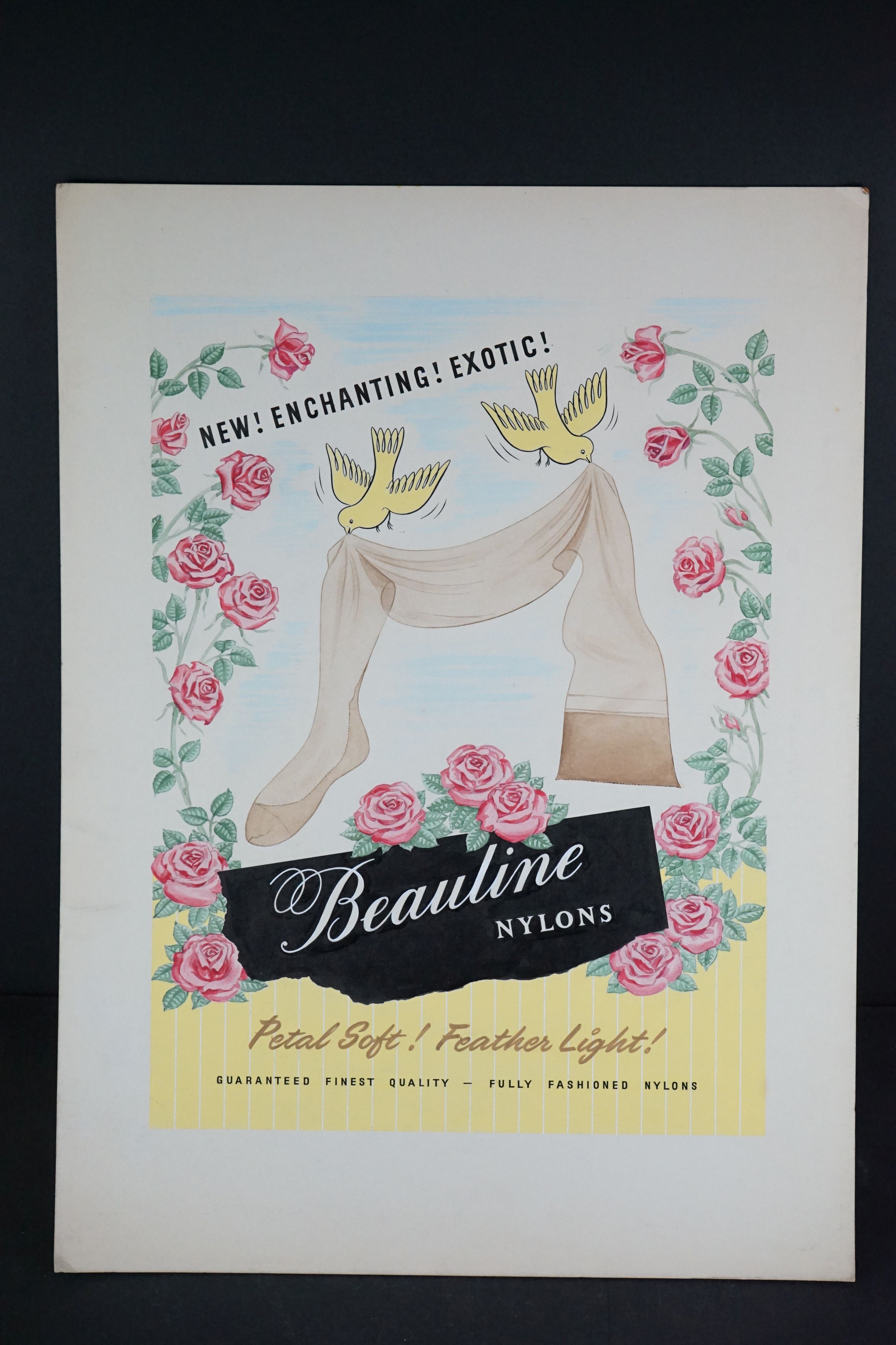 Advertising - Mid century Original Artwork for Beauline Nylons Stocking, image 41cm x 30cm