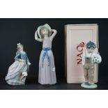 Two Lladro Figurines including Girl holding Bonnet and Lady holding Parasol together with a Boxed