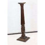 Early 20th century Hardwood Jardiniere Stand with square carved column and stepped base, 121cm high