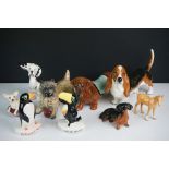 Six Beswick Animals Cairn Terrier 1055A, Puppit Dog 1002, Dachshund 1460, Basset Hound ' Fochno