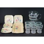 Early to Mid century Glass Lemonade Set comprising Jug and Six Glasses each with Frosted and