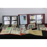A collection of mixed stamps, first day covers and Royal Mail stamp postcards contained within
