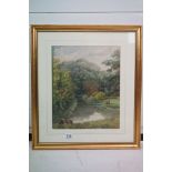 John Harding, 19th century English School watercolour, children fishing in a river in woodland,