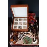 A small collection of mixed costume jewellery to include 925 sterling silver cuff links.
