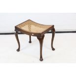 Early 20th century Queen Anne style Oak Dressing Stool with cane seat and cabriole legs, 51cm wide x