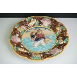 19th century ' George Jones ' Majolica Relief Moulded Biarritz Plate depicting a Man rescuing a