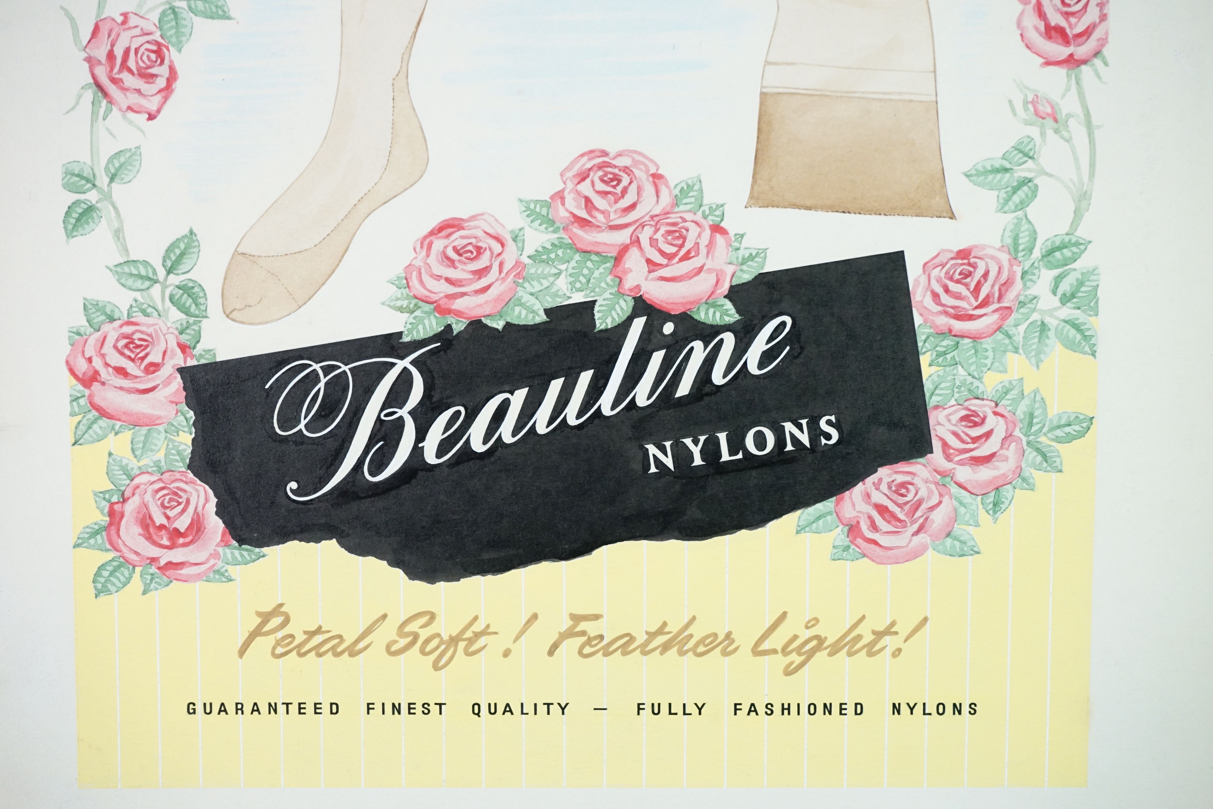 Advertising - Mid century Original Artwork for Beauline Nylons Stocking, image 41cm x 30cm - Image 5 of 6