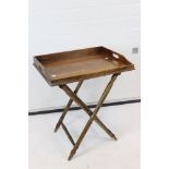 19th century style Mahogany Butlers Tray on Folding Stand, 70cm wide x 54cm deep x 81cm high