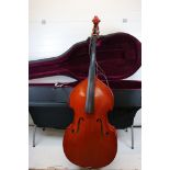 A full size upright double bass together with protective gig bag. Missing bridge (A/F See Images).