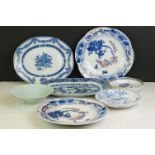 Seven Chinese Plates and Dishes including Celadon Glazed Dish 14cm diameter