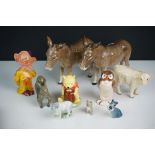 Two Beswick Donkeys 2267A, Beswick Charolais Calf 1827, Beswick Winnie the Pooh Owl, Royal