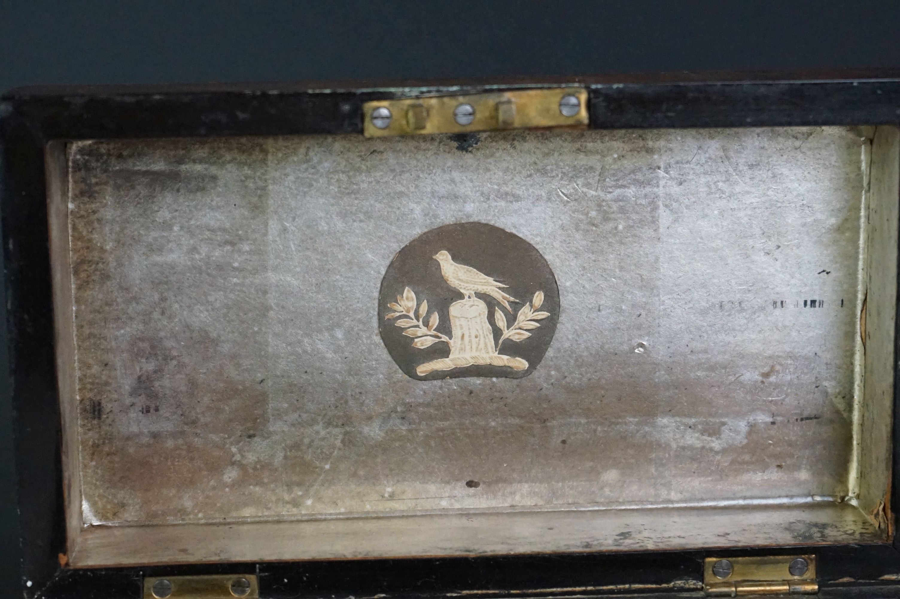 A wooden tea caddy in the form of a chest with brass pierced decoration. - Image 6 of 8
