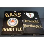 A vintage draught Worthington sign together with a Bass in bottle sign.