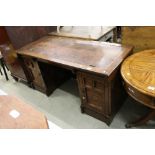 Victorian Aesthetic design Walnut and Ebonised Desk with inset leather writing surface over twin