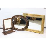 Gilt Framed Bevelled Edge Mirror 64cm x 56cm together with Wooden Framed Oval Mirror and a Stained