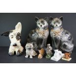 Pair of Scottish Fireside Cats with glass eyes 31cm high together with Garnier Zebra, Sylvac Dog,