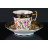 19th century Porcelain Cup and Saucer, possibly Swansea, with London shaped cup, hand painted
