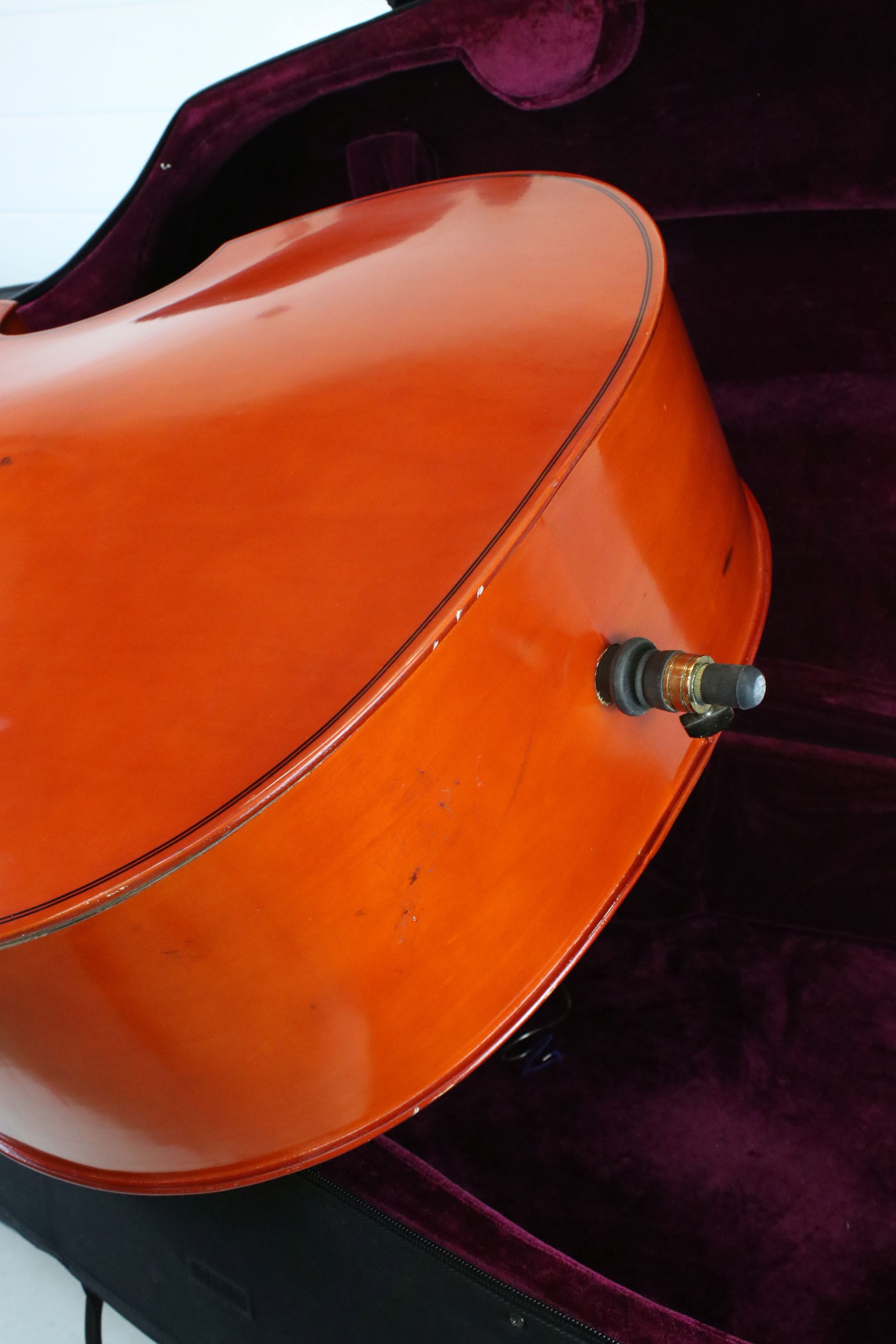 A full size upright double bass together with protective gig bag. Missing bridge (A/F See Images). - Image 9 of 16