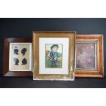 Group of three antique pictures, to include an oil of an Archbishop, a Georgian silhouette & a