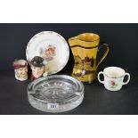 Dartington Glass Sun Ashtray 22cm diameter together with Two Royal Doulton Character Jugs, Royal