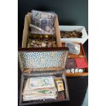 A large collection of mixed coins and banknotes to include British pre decimal and foreign examples.